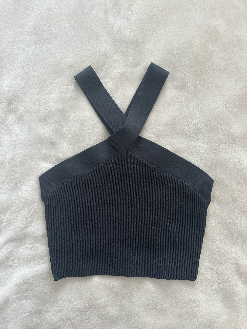 Quince Cropped Halter Ribbed Knit Tank Top Blue Gray SZ M Lounge Wear Comfy